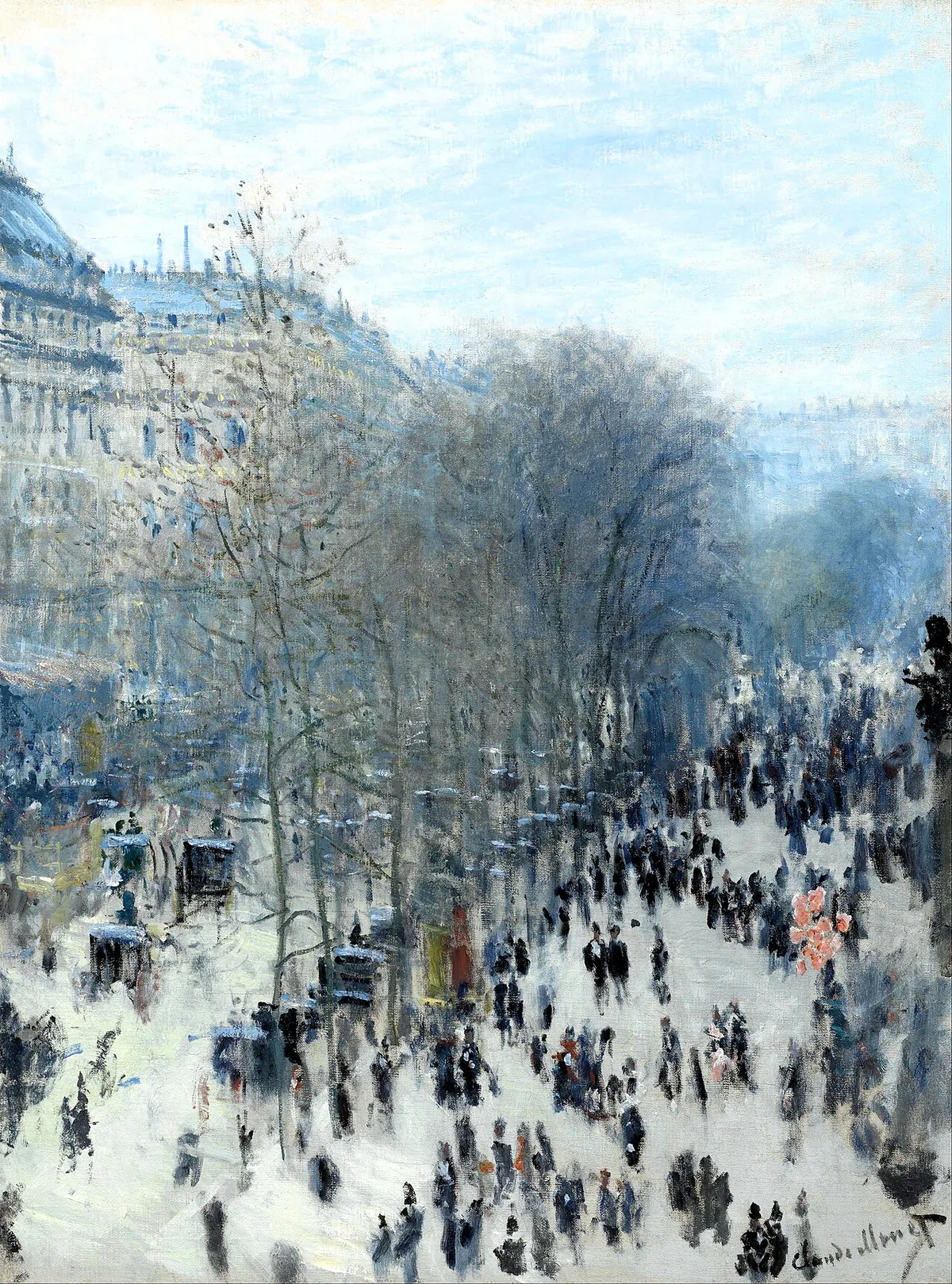 Boulevard des Capucines de Monet, vue plongeante sur une avenue parisienne animée aux passants réduits à des taches
