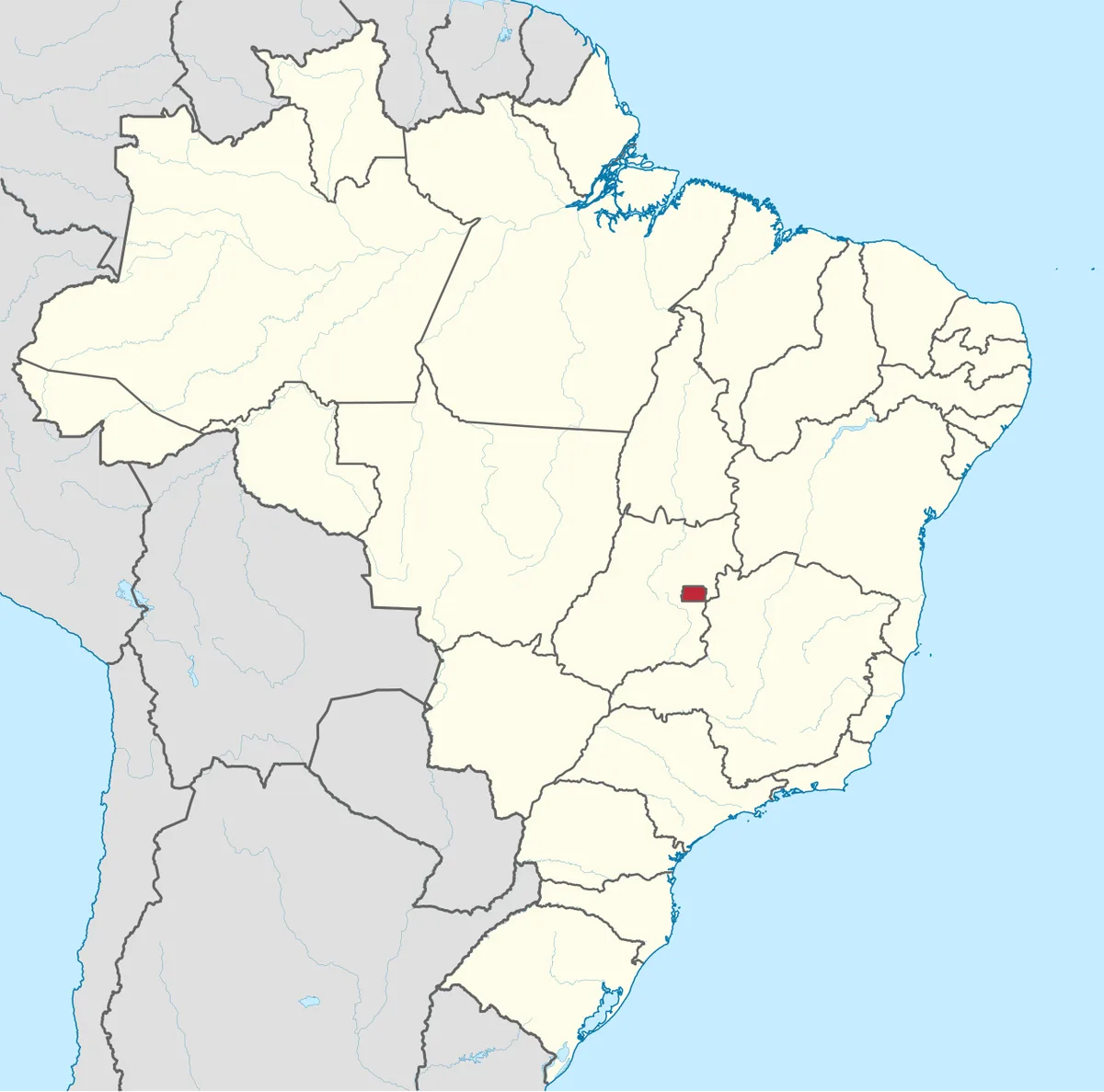Carte du Brésil localisant le District fédéral et Brasília au centre du pays