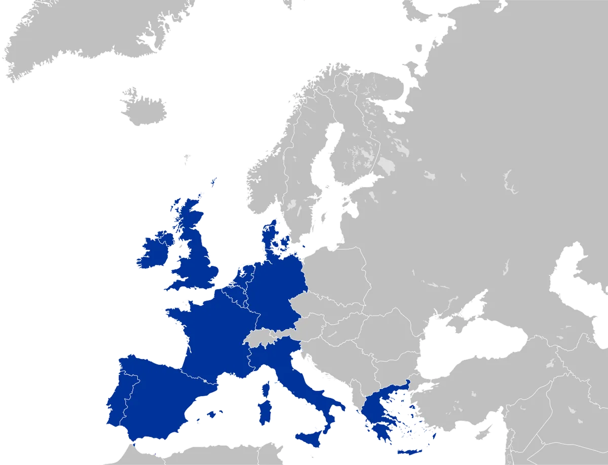 Carte de la Communauté économique européenne à douze États membres au début des années 1990, signataires du traité de Maastricht