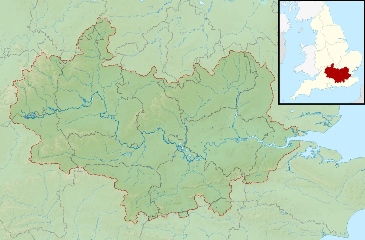 Carte du cours et du bassin versant de la Tamise, des Cotswolds à l'estuaire de la mer du Nord en passant par Oxford et Londres