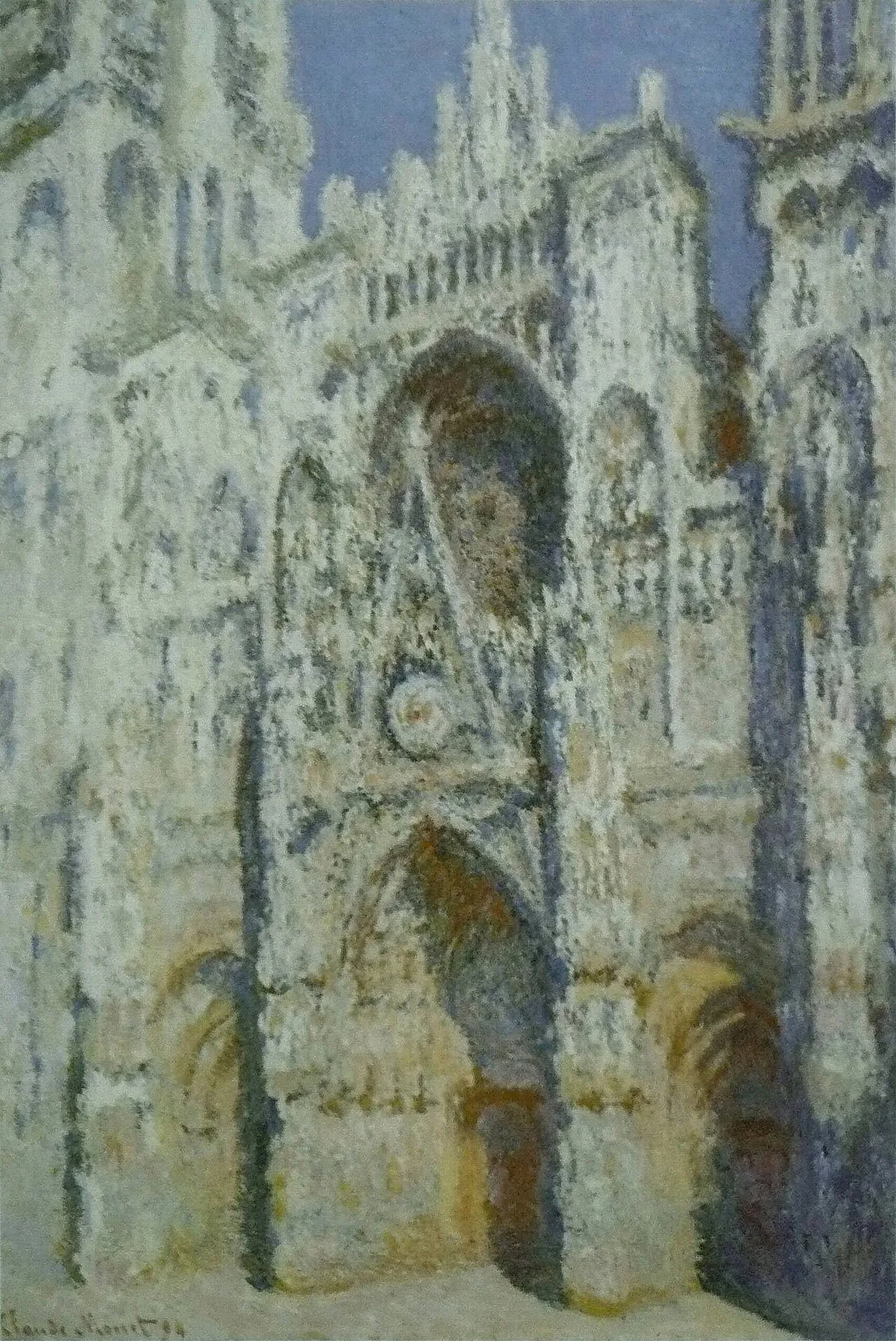 Cathédrale de Rouen de Monet, façade gothique vibrante de touches bleues et dorées sous la lumière du matin