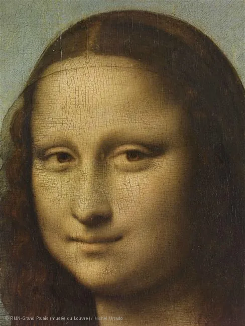 Détail du visage de la Joconde montrant le sfumato, les contours estompés autour des yeux et de la bouche