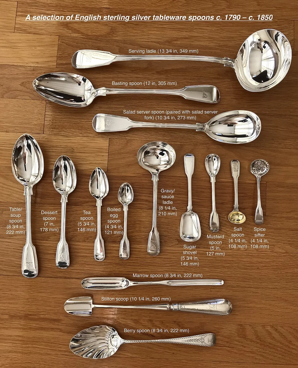 Ensemble de cuillères anglaises en argent sterling 925 millièmes datant de 1790 à 1850