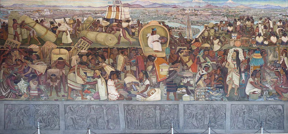 Fresque de Diego Rivera au Palais national représentant la grande cité de Tenochtitlan à son apogée