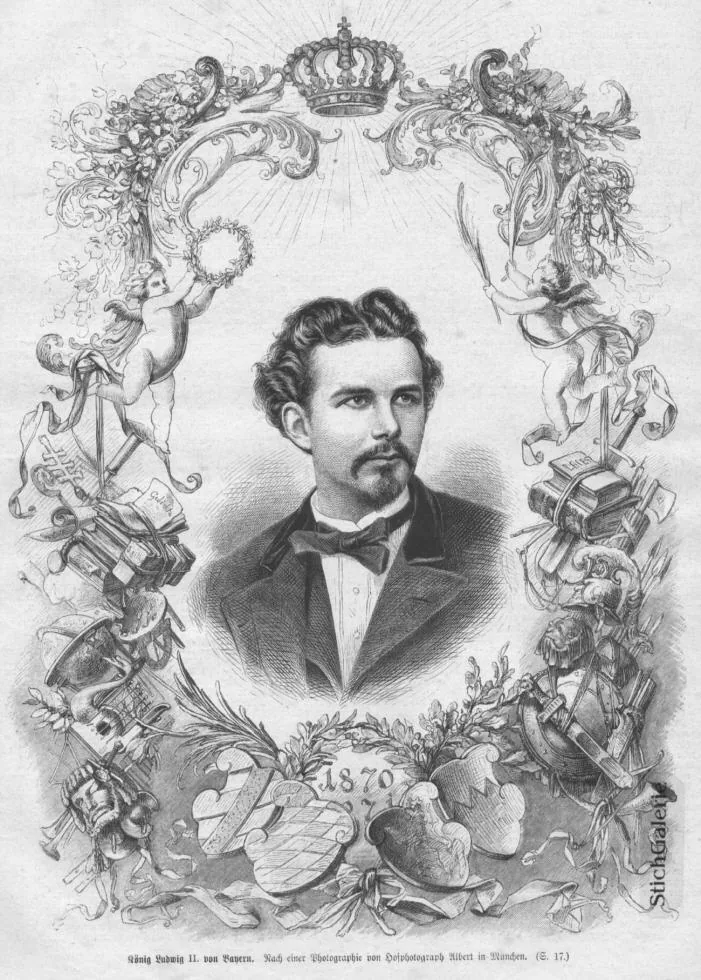 Gravure de Louis II de Bavière vers 1870, signataire du Kaiserbrief adressé à Guillaume Ier