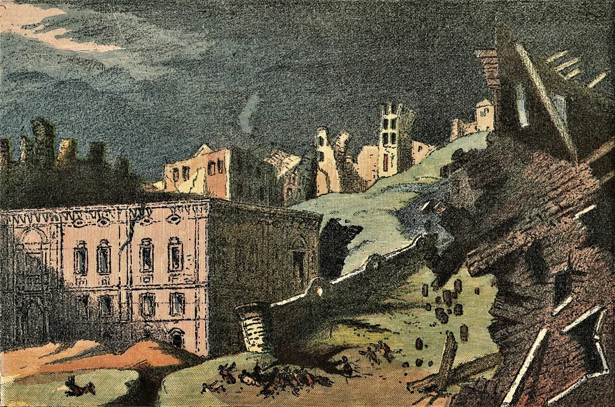 Gravure représentant les destructions du séisme de Lisbonne du 1er novembre 1755