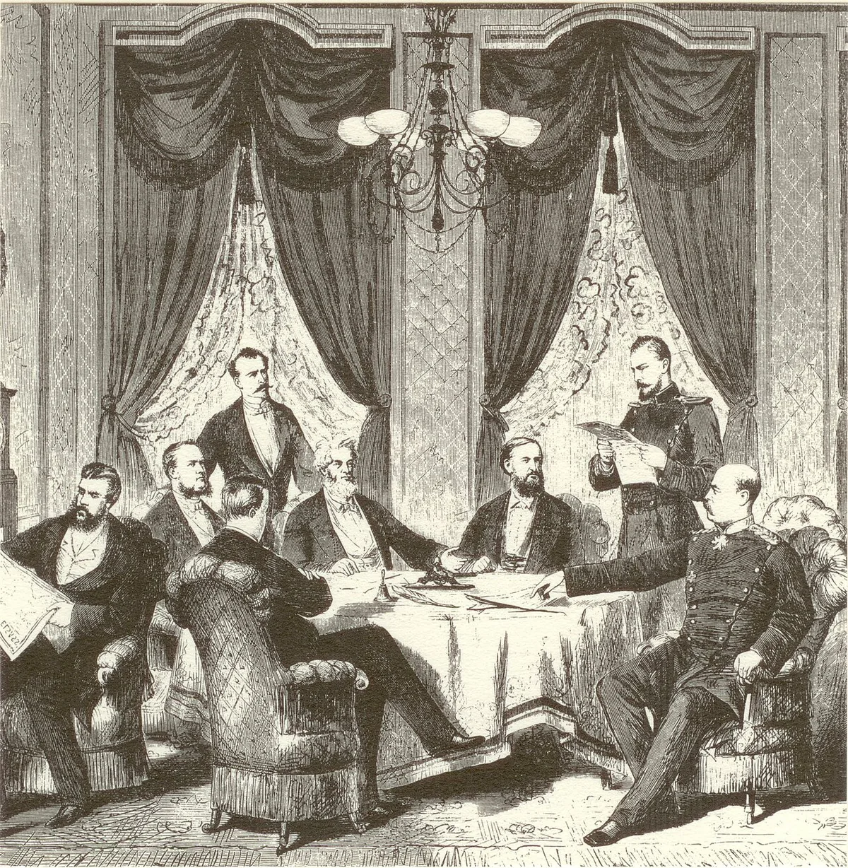 Gravure du traité de Francfort signé le 10 mai 1871 entre France et Empire allemand