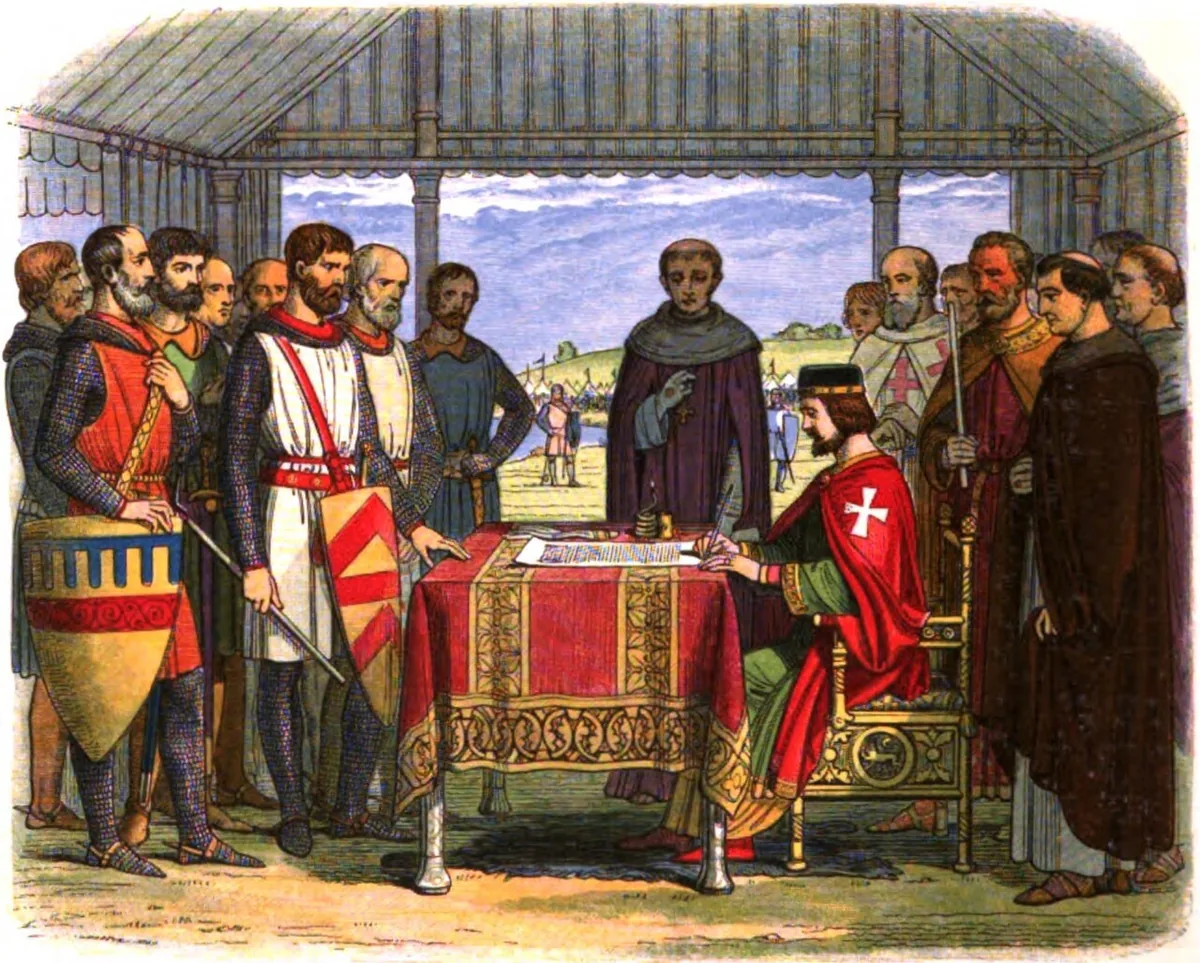 Gravure du XIXe siècle représentant le roi Jean sans Terre acceptant la Grande Charte à Runnymede en 1215