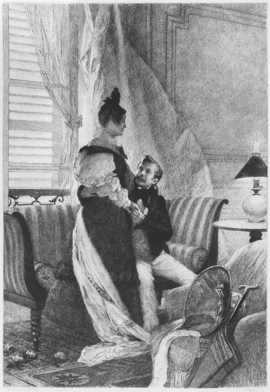 Illustration d'Emma Bovary et de son amant Rodolphe par Alfred de Richemont