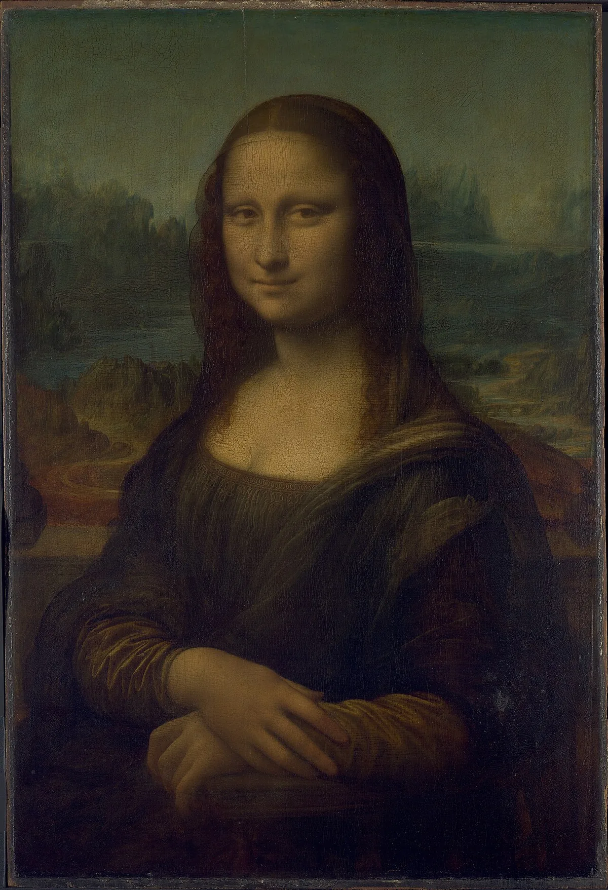 La Joconde de Léonard de Vinci, portrait de Lisa Gherardini, huile sur panneau de peuplier conservée au Louvre
