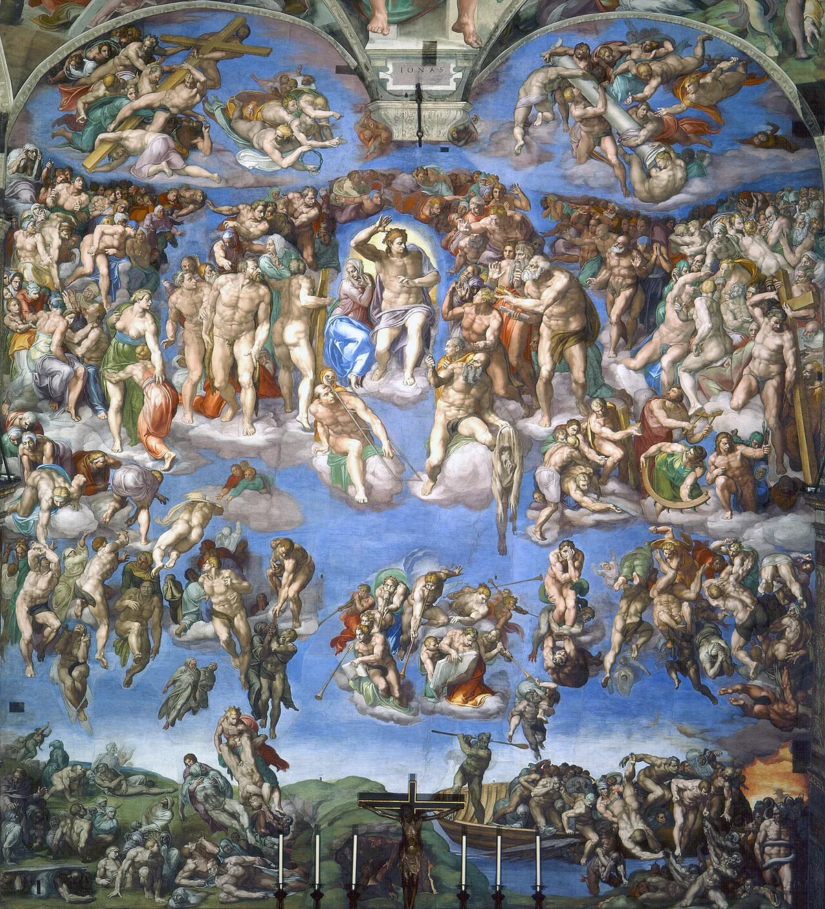 Le Jugement dernier de Michel-Ange sur le mur d'autel de la chapelle Sixtine, peint entre 1535 et 1541