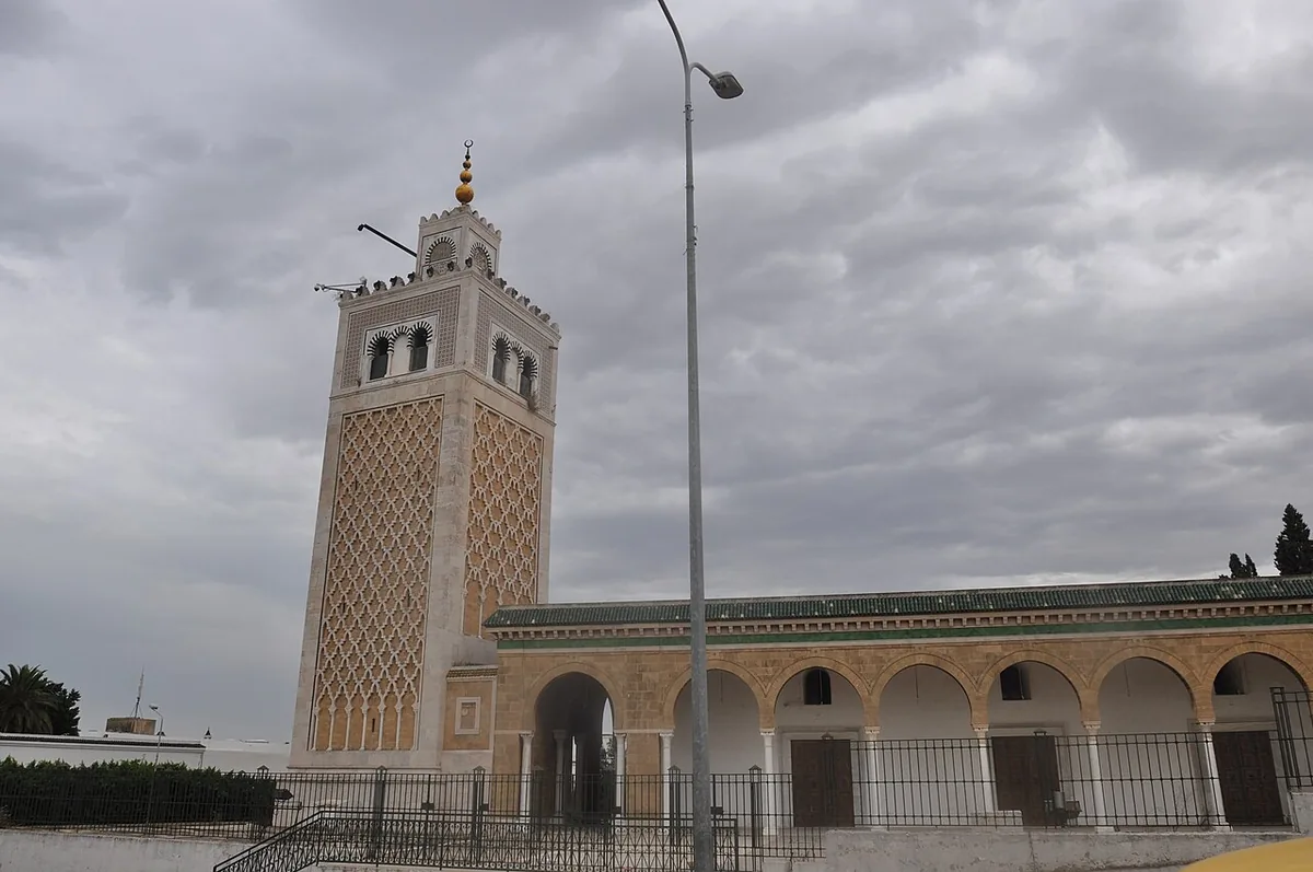 Minaret carré de la mosquée de la Kasbah dominant les toits de la médina de Tunis