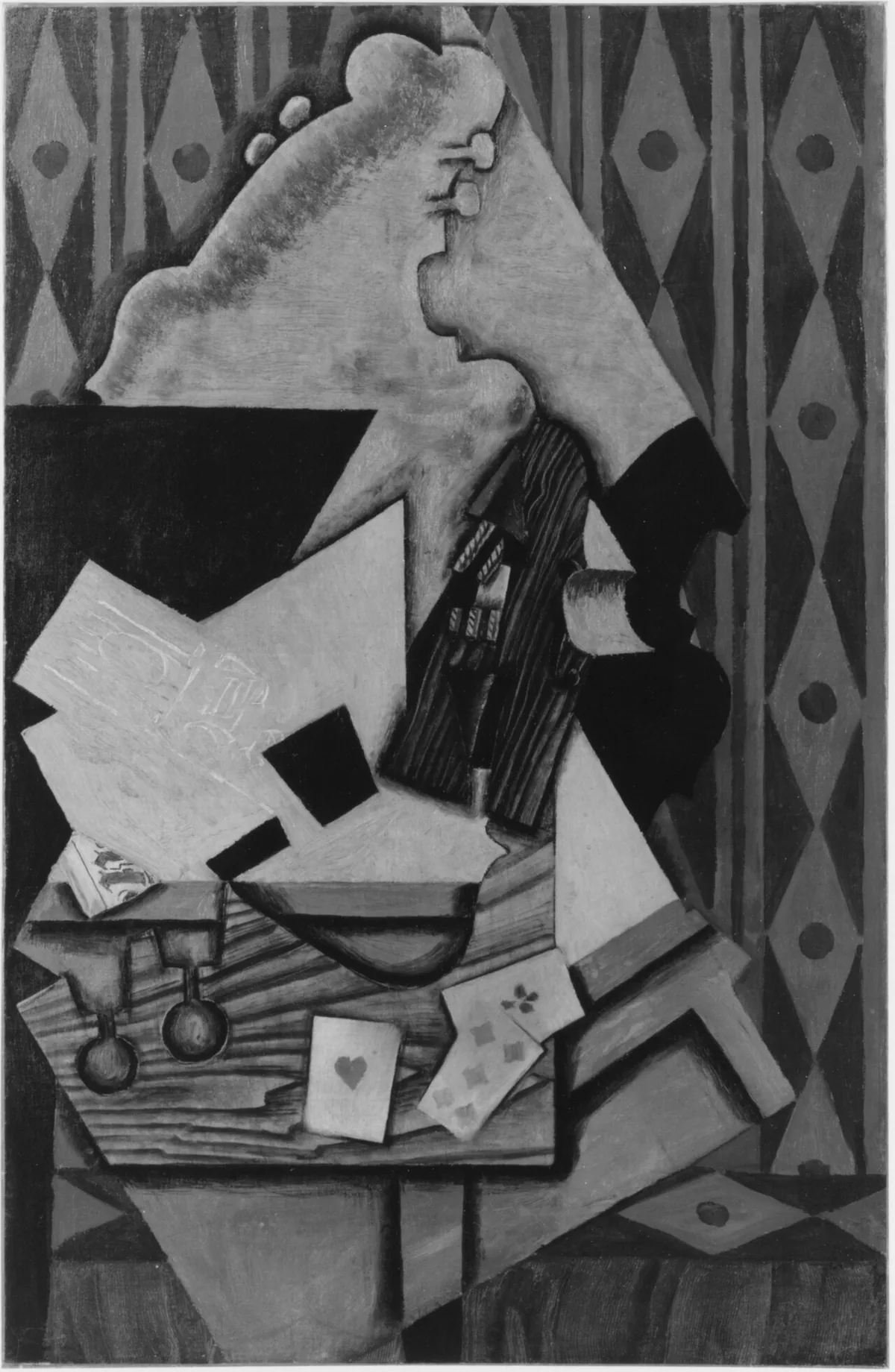 Nature morte cubiste de Juan Gris avec violon et cartes à jouer, peinte en 1913