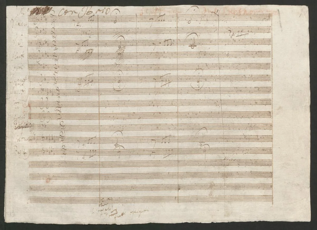 Page du manuscrit autographe de la Symphonie n°5 de Beethoven, de la main du compositeur