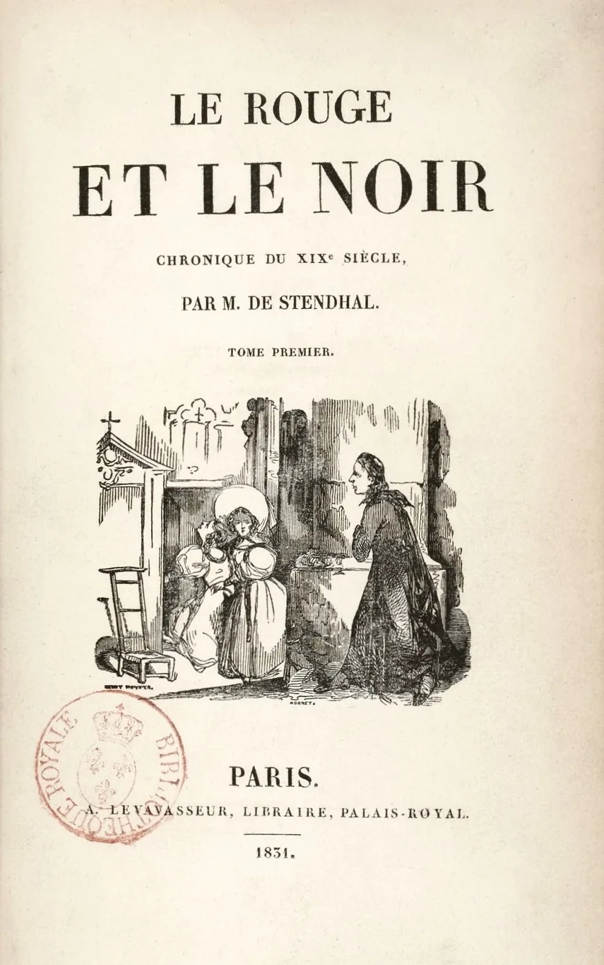 Page de titre de l'édition originale du Rouge et le Noir, tome premier, datée 1831 chez l'éditeur Levavasseur
