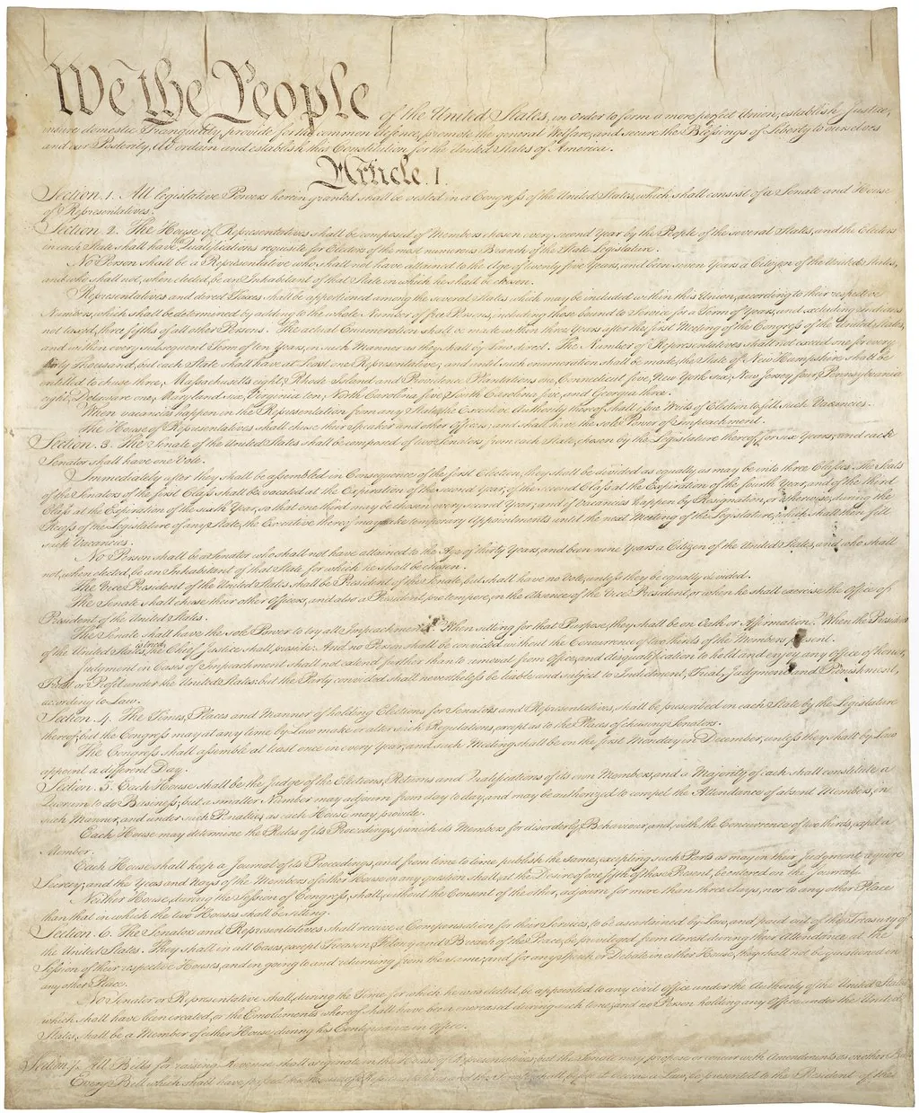Pages originales sur parchemin de la Constitution des États-Unis signée en 1787