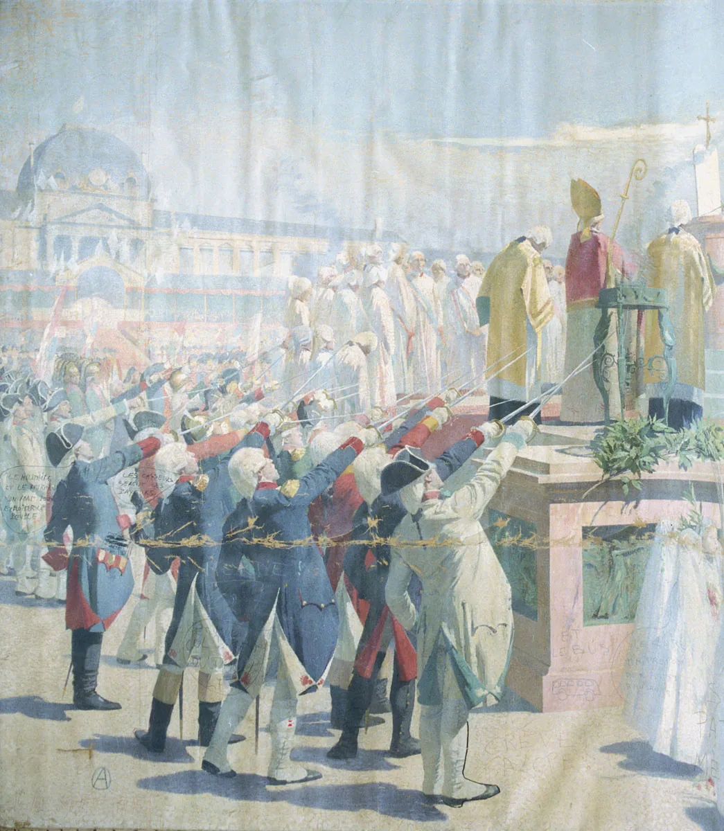 Peinture de la Fête de la Fédération au Champ de Mars le 14 juillet 1790, immense rassemblement populaire