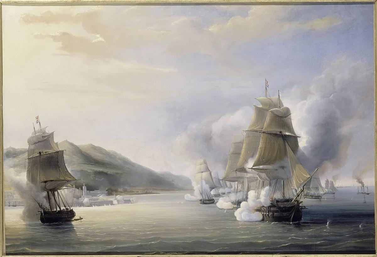 Peinture historique représentant l’attaque navale française contre Alger en juillet 1830