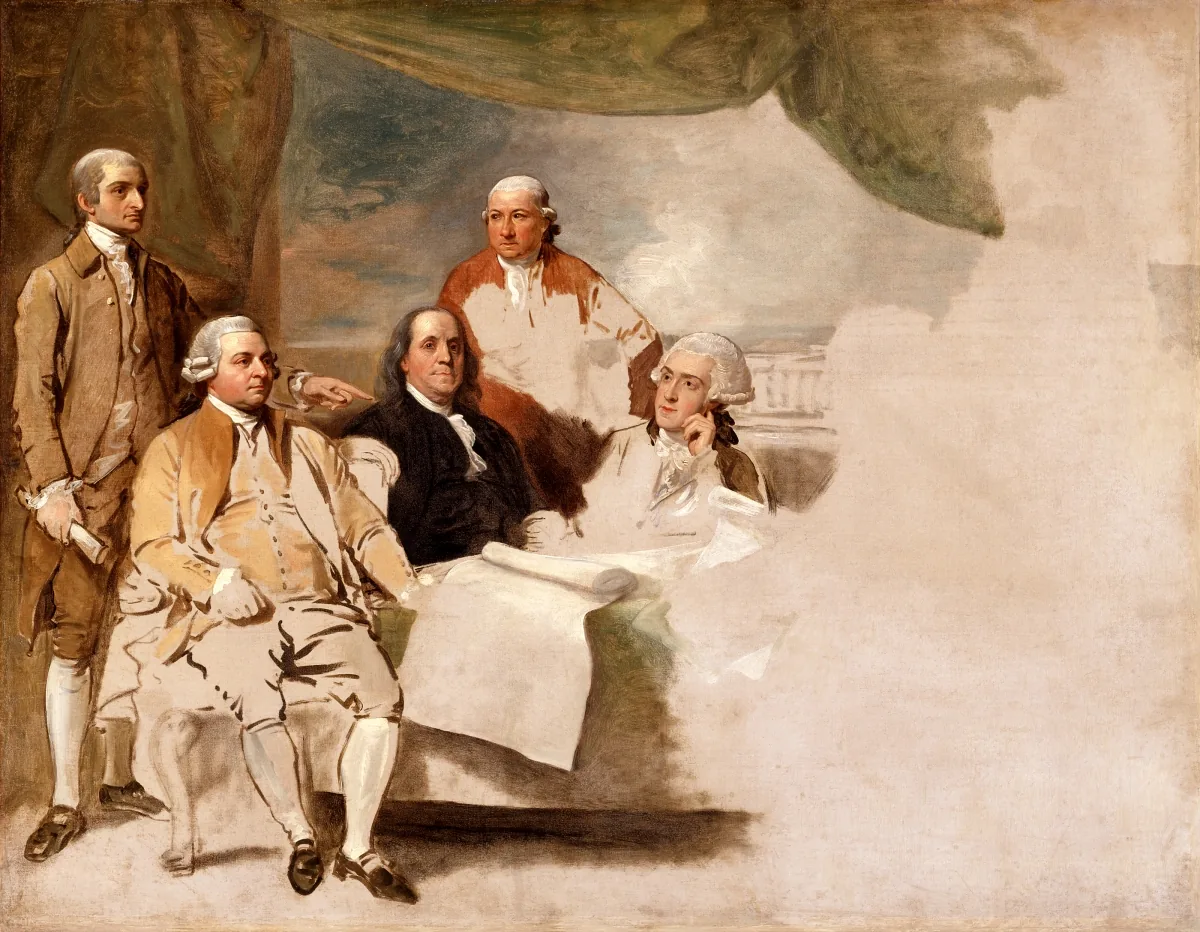 Peinture inachevée des négociateurs américains du traité de Paris de 1783