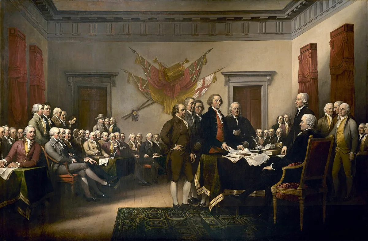 Peinture de John Trumbull montrant le comité des cinq devant le Congrès continental