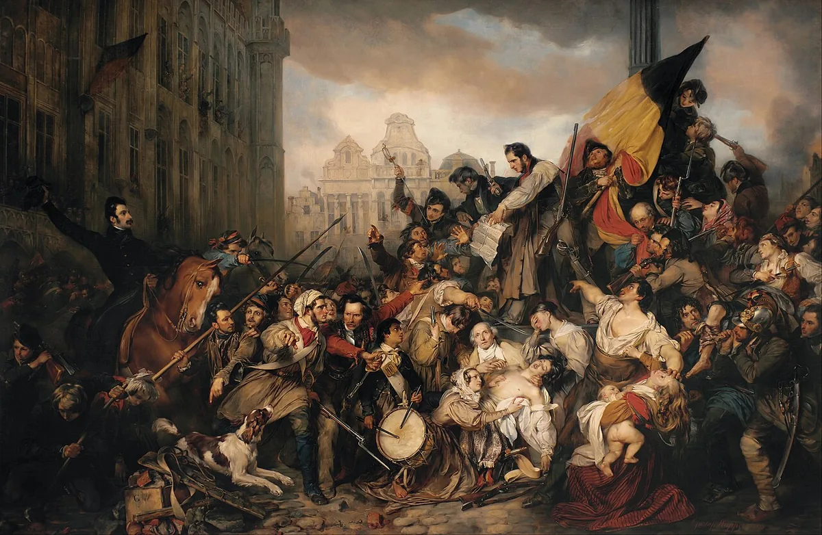 Peinture des journées révolutionnaires de septembre 1830 sur la Grand-Place de Bruxelles