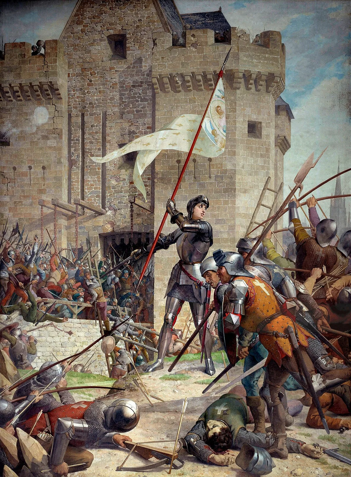 Peinture de Jules-Eugène Lenepveu montrant Jeanne d'Arc en armure au siège d'Orléans en 1429