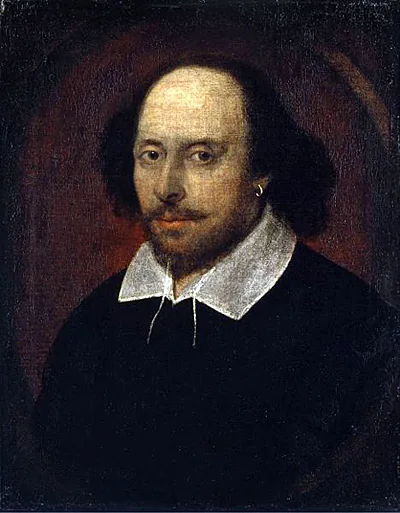 Portrait Chandos de William Shakespeare, huile attribuée à John Taylor, homme barbu à boucle d'oreille