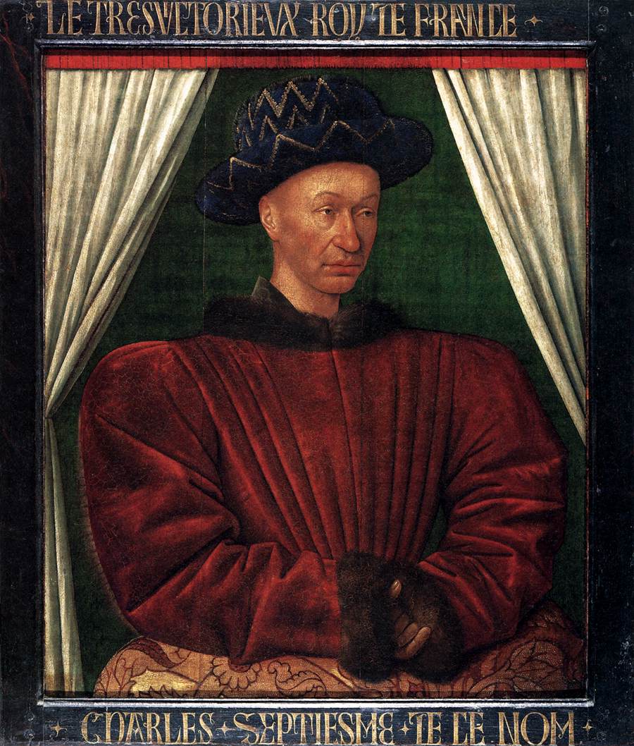 Portrait de Charles VII de France peint par Jean Fouquet vers 1450, roi vainqueur de la guerre de Cent Ans