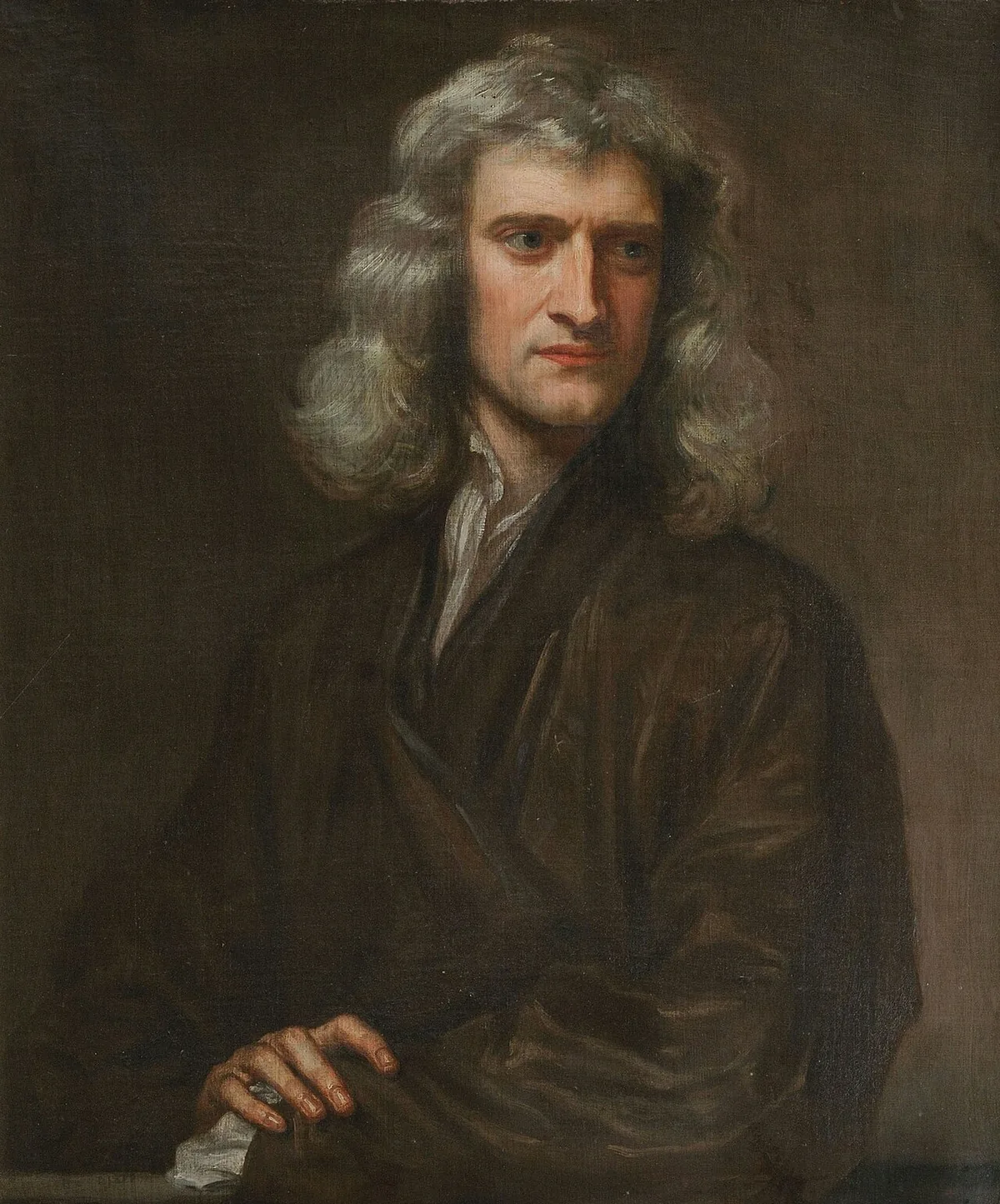 Portrait d'Isaac Newton peint par Godfrey Kneller en 1689, physicien anglais auteur de la deuxième loi du mouvement