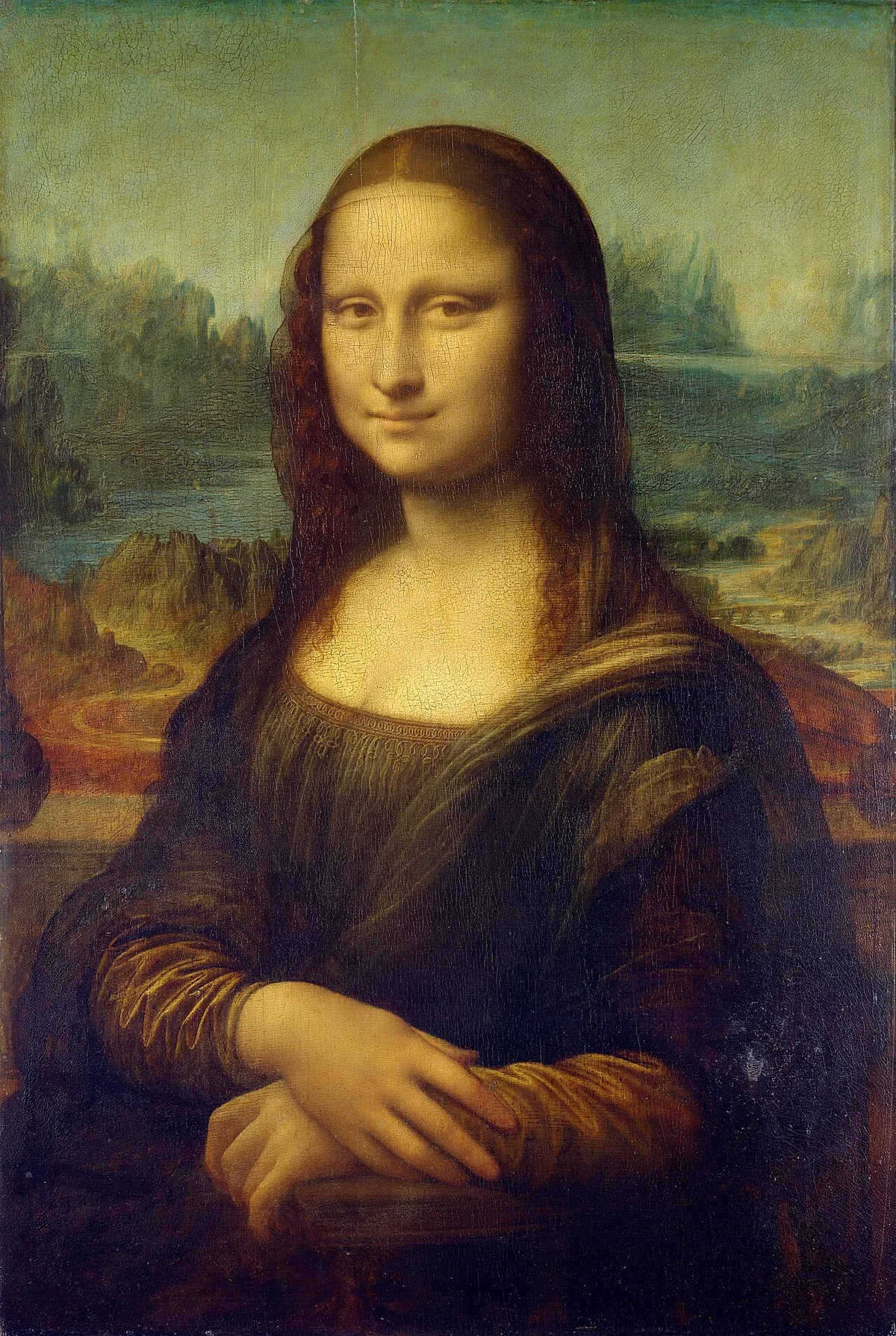 Le portrait de la Joconde par Léonard de Vinci, femme au léger sourire sur fond de paysage estompé par le sfumato