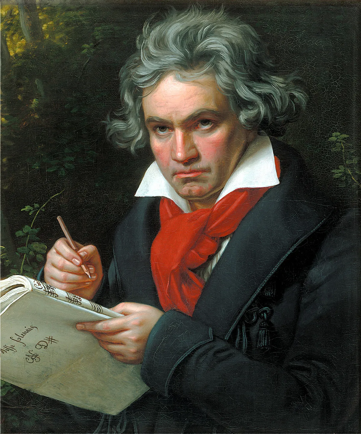 Portrait de Ludwig van Beethoven par Joseph Karl Stieler en 1820, tenant la partition de la Missa Solemnis