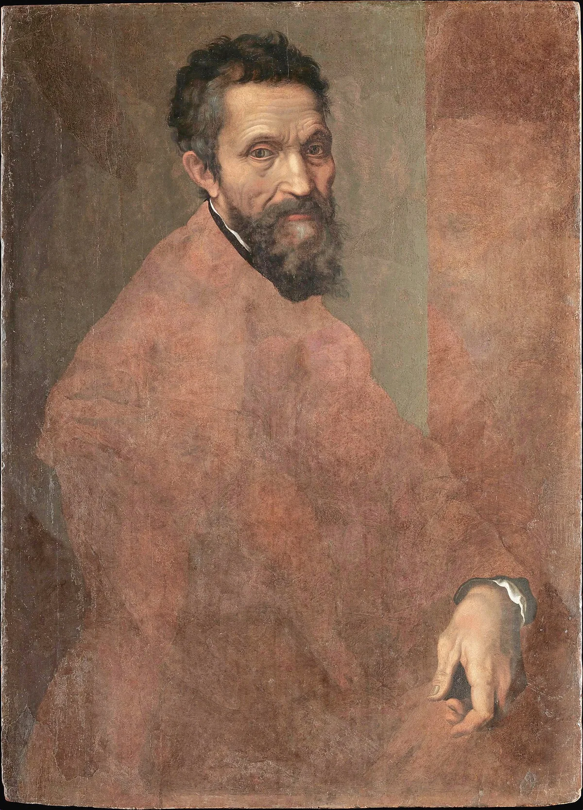 Portrait de Michel-Ange peint par Daniele da Volterra vers 1545, l'artiste barbu vêtu de sombre