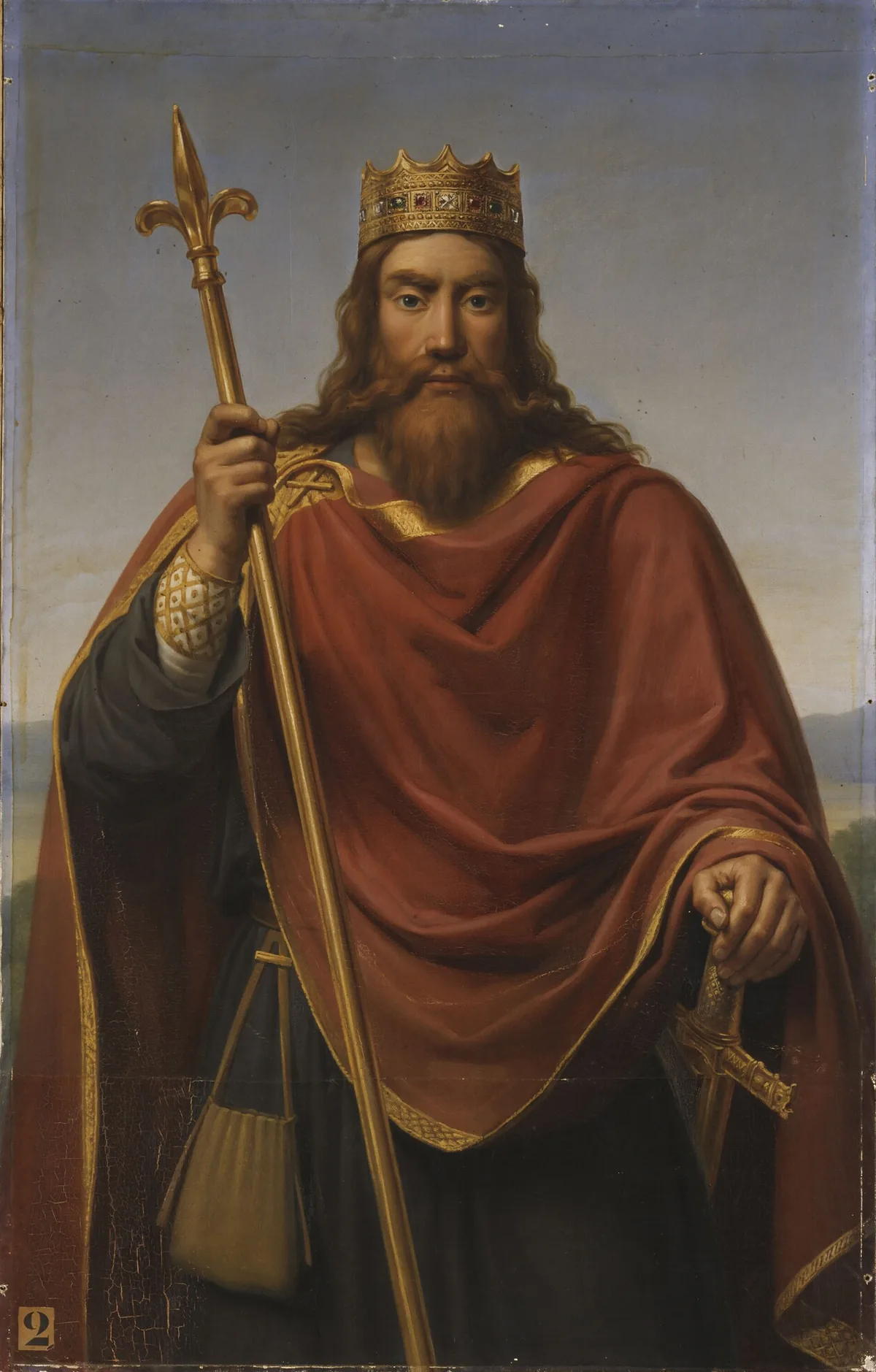Portrait peint de Clovis, roi franc associé au premier ancrage royal de Paris