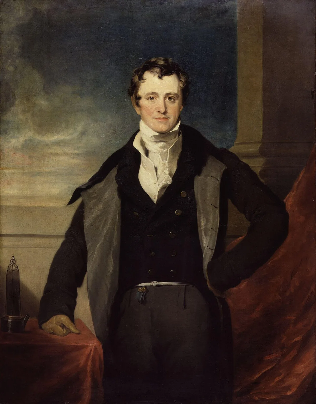 Portrait peint de Sir Humphry Davy, chimiste britannique qui isola le potassium par électrolyse en 1807