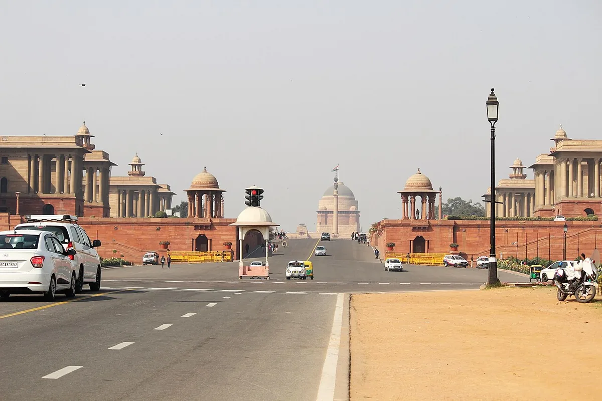 Le Rashtrapati Bhavan, palais présidentiel de New Delhi coiffé de son dôme, ancienne résidence du vice-roi britannique