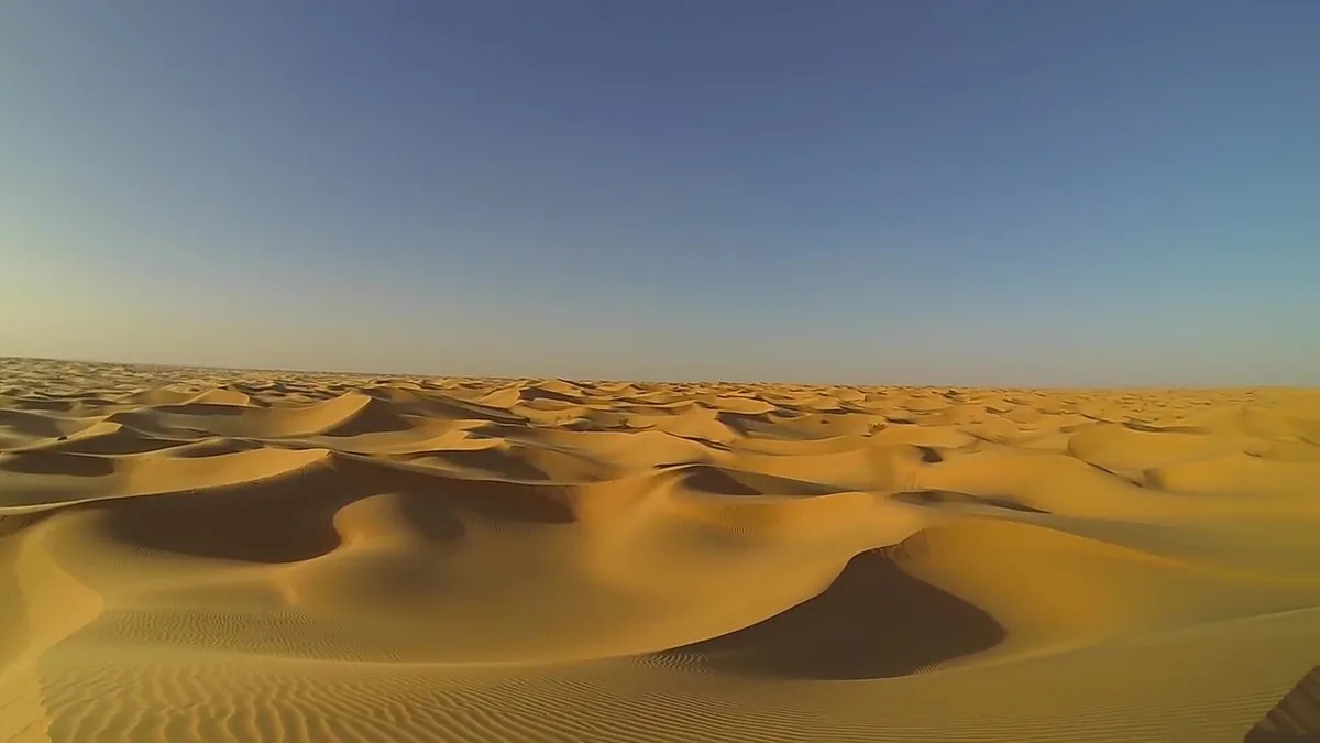 Vue aérienne par drone du Sahara algérien mêlant dunes et étendues rocheuses, illustrant l'immensité du plus grand désert chaud