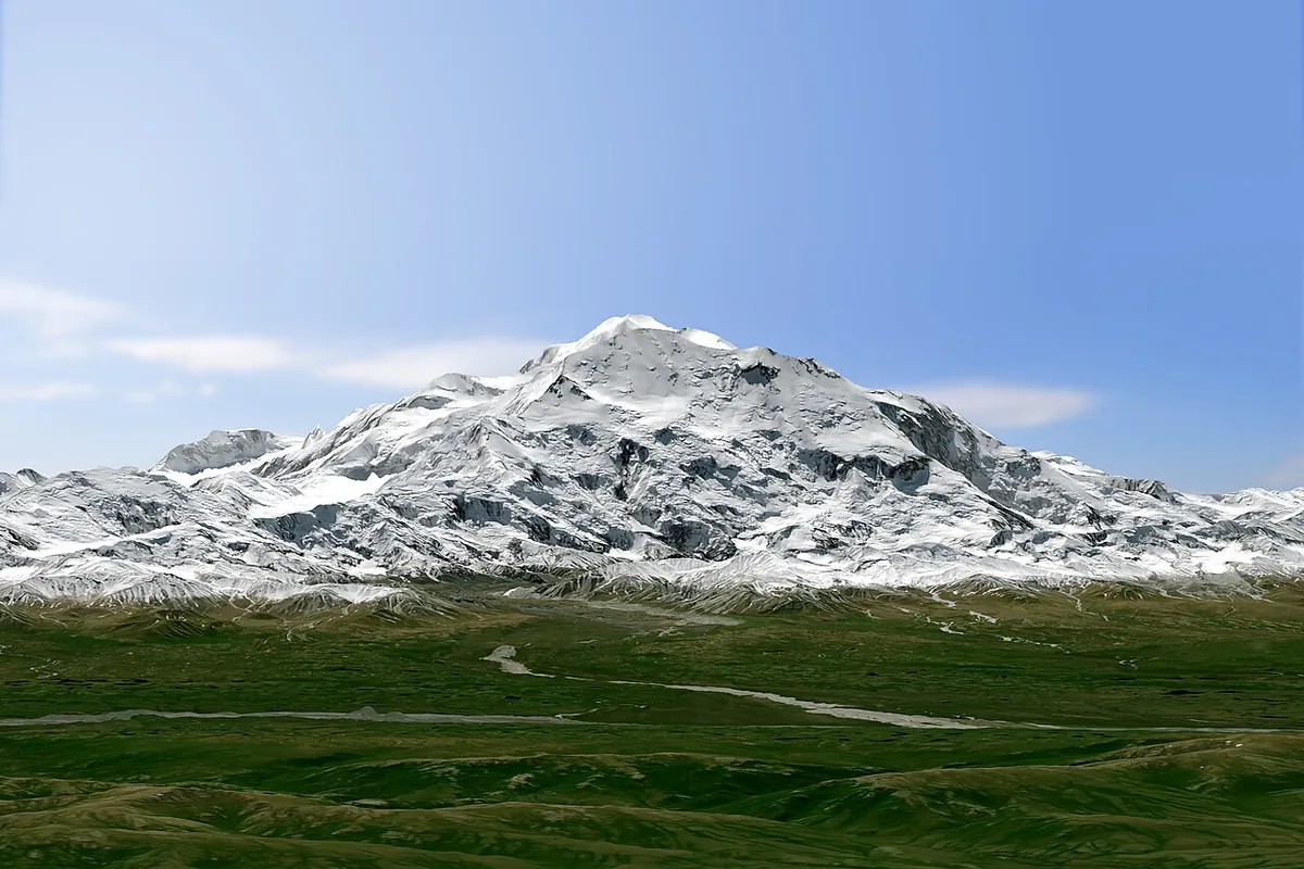 Vue satellite en relief du Denali associée au changement de nom fédéral de 2015